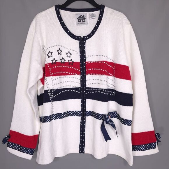Storybook Knits Sweaters - Storybook Knits Cardigan Women's‎ 1X American Celebration Beaded Sweater Vintage